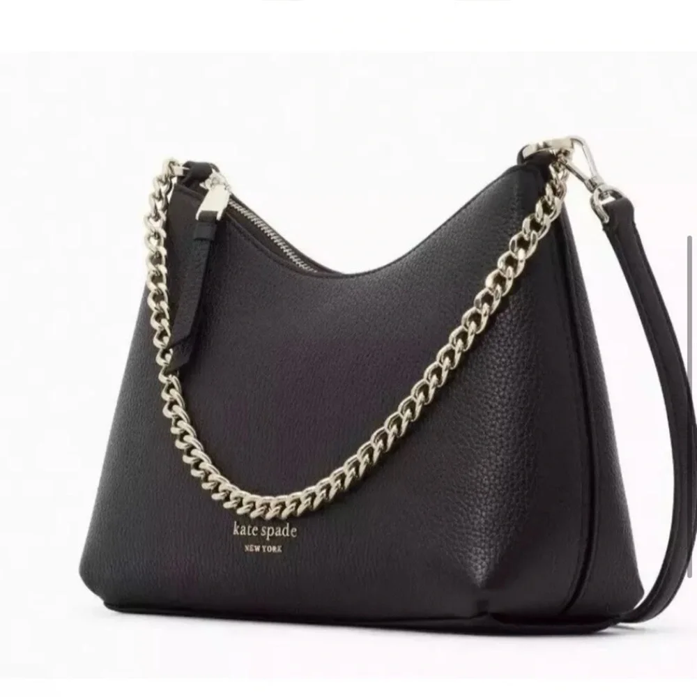 Kate Spade “Zippy” black leather convertible crossbody bag w chain strap